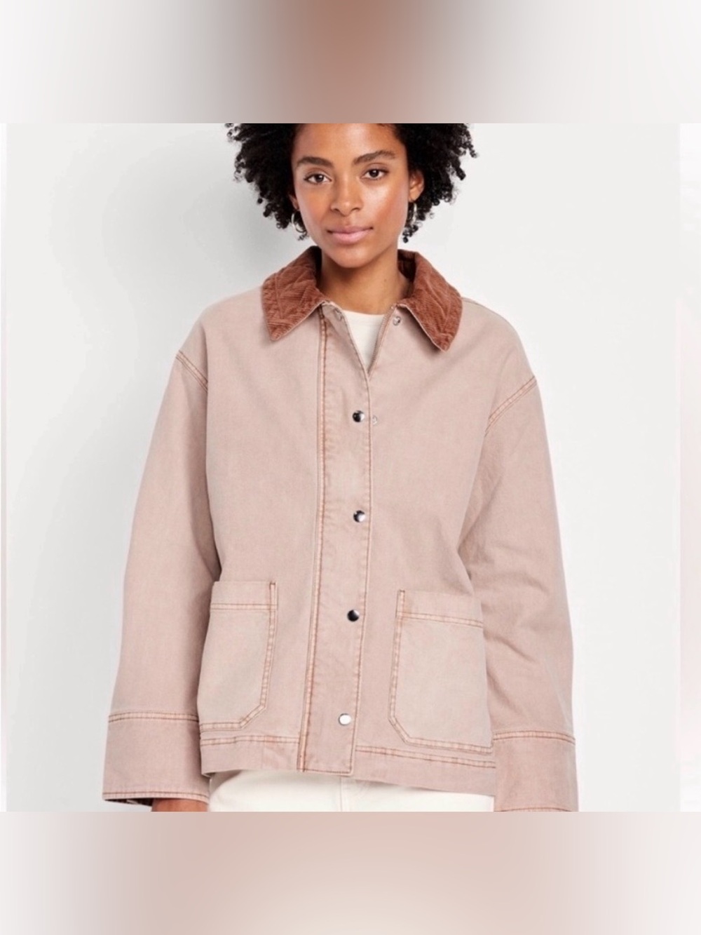 Old Navy Women’s Cotton Barn Corduroy-Collar Jacket in Dusty Rose, Sz S